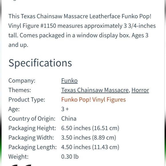 Funko Pop The Texas Chainsaw Massacre 1150 Vinyl Figure - Picture 5 of 9